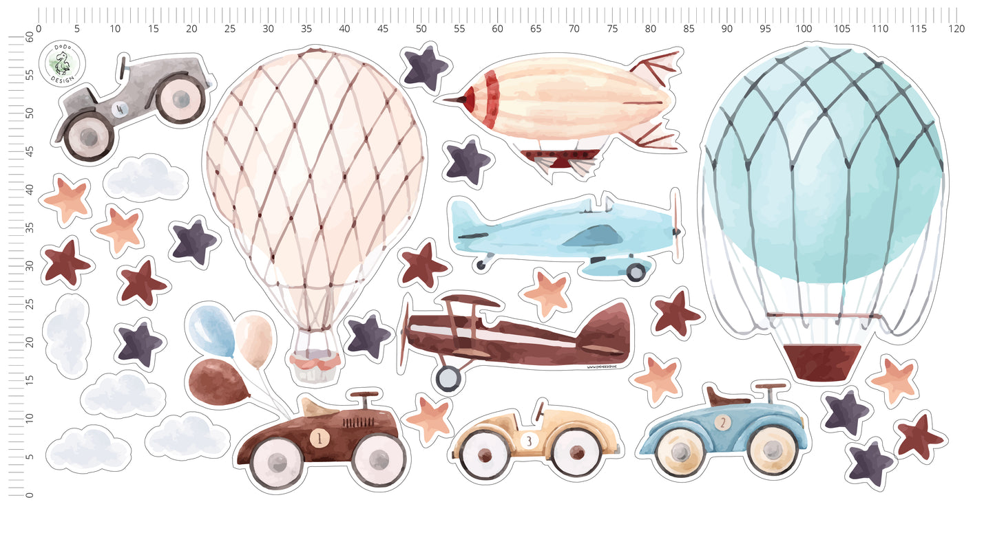 Retro Cars and Airplanes Wall Sticker