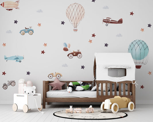 Retro Cars and Airplanes Wall Sticker